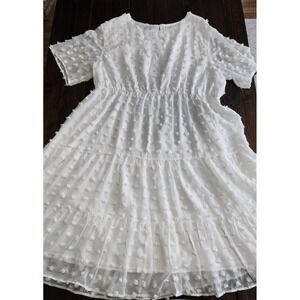 In'Voland 24W White Swiss Dot Cottagecore Tiered Bridal Shower Dress